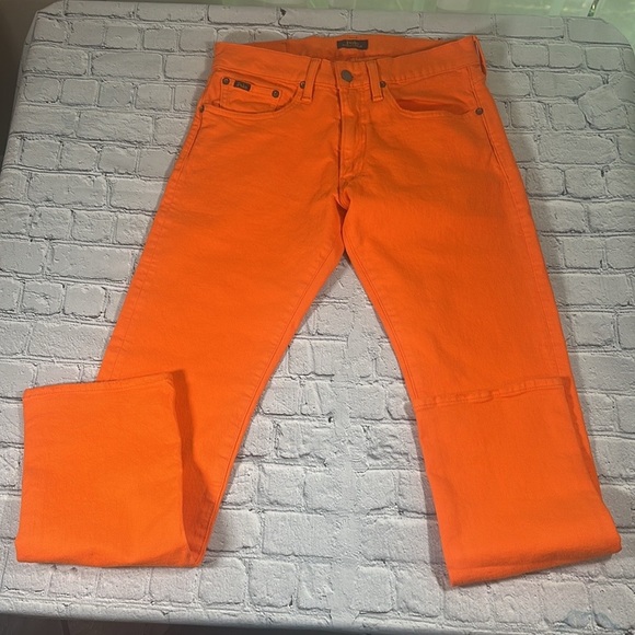 Polo Ralph Lauren Varick Slim Straight Jeans Mens 28x30 Orange NEW - Picture 2 of 16